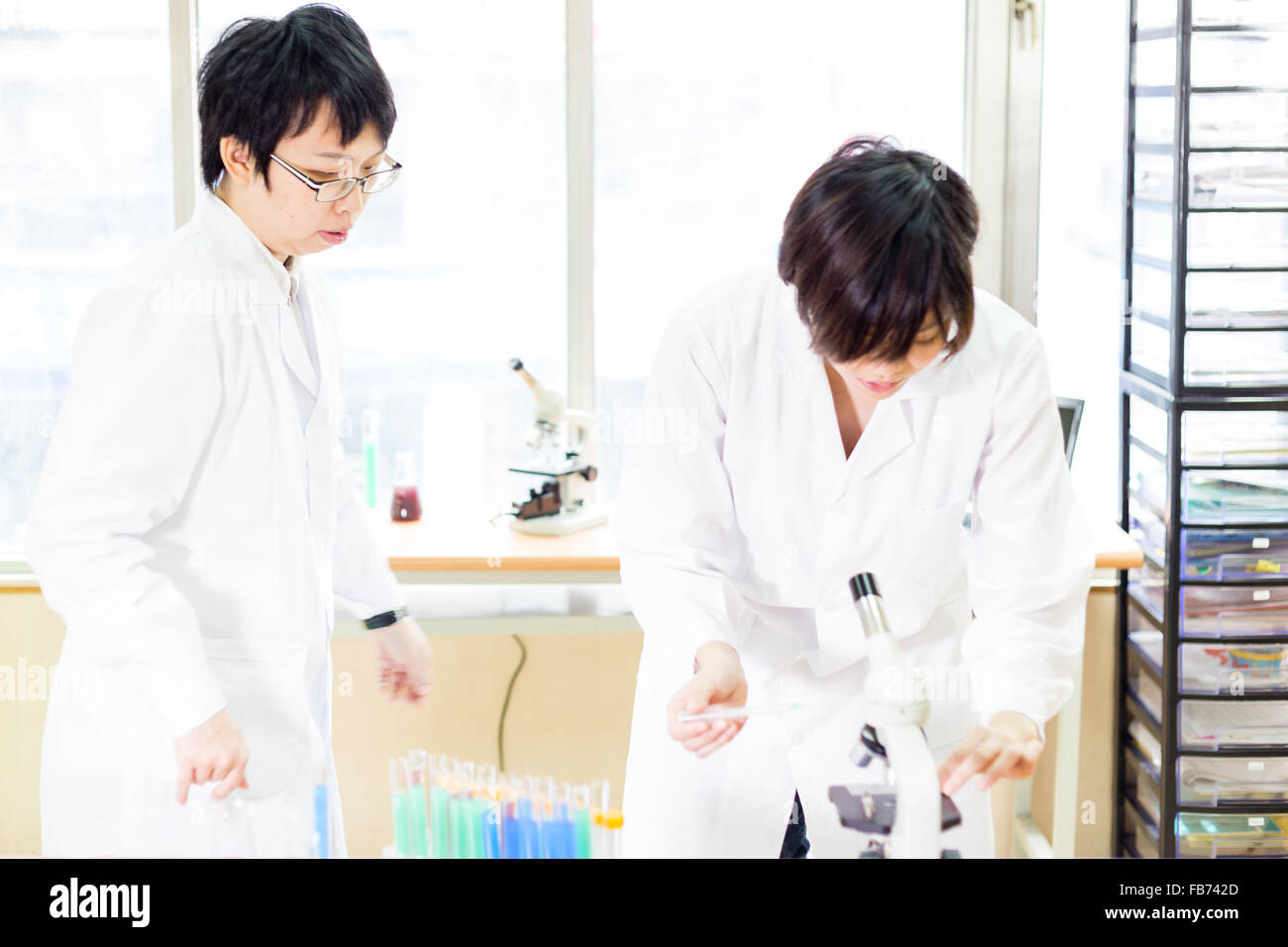 Femmina scienziati cinesi in un laboratorio Foto Stock