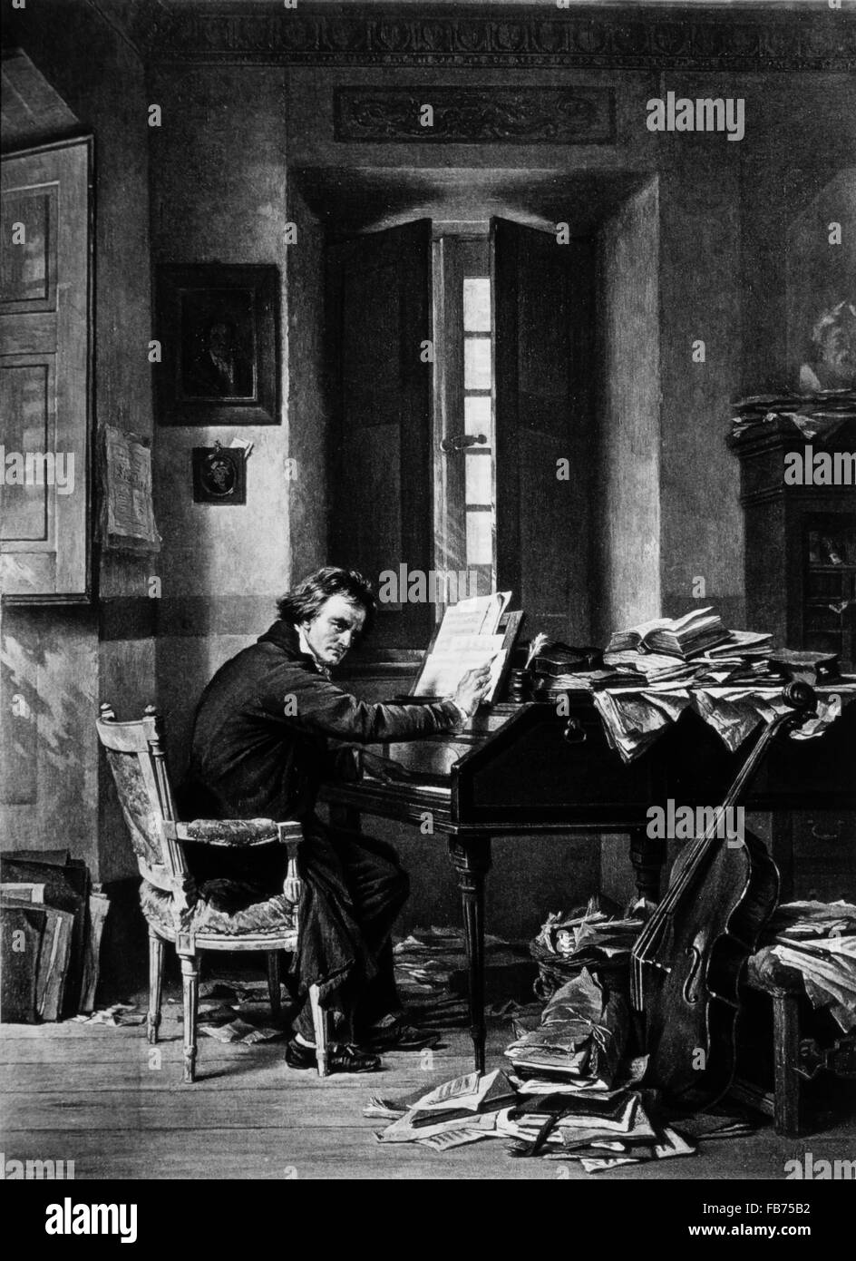 Ludwig van Beethoven (1770-1827), compositore tedesco nel suo studio, stampa a rotocalco, 1895 Foto Stock