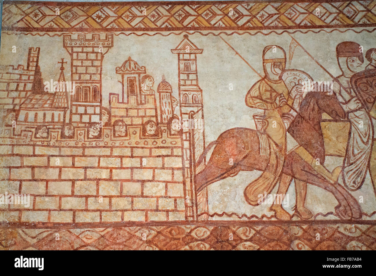 Cavalieri mostrato sulla parete di Cressac cappella dei templari Foto Stock