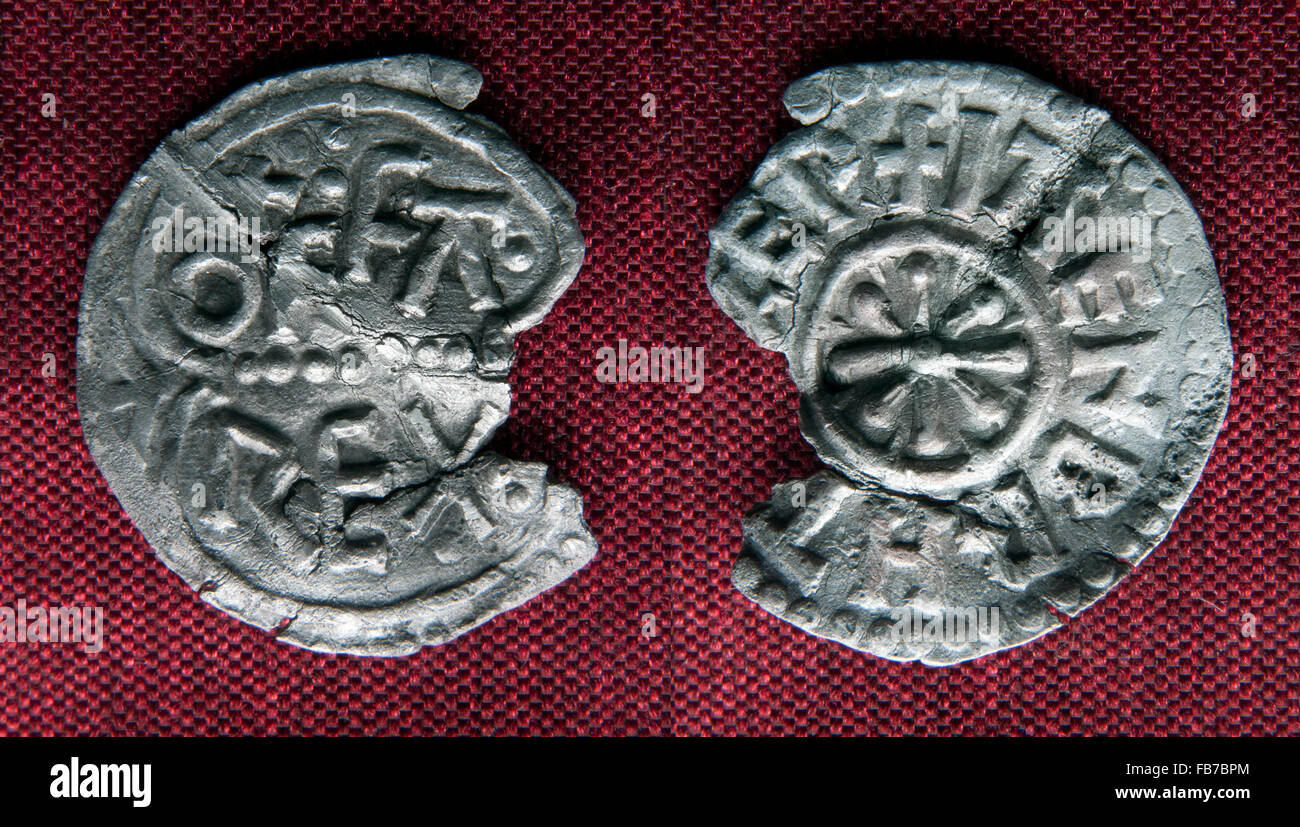 Unico tipo di matrice di argento moneta sassone, un penny colpito dall Arcivescovo Jaenberht, Canterbury menta. Annuncio 780-792. Foto Stock
