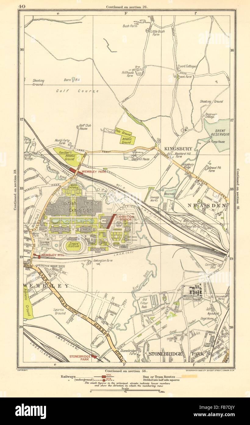 : WEMBLEY Kingsbury, Neasden, Chiesa fine, British Empire Exhibition, 1923 Mappa Foto Stock