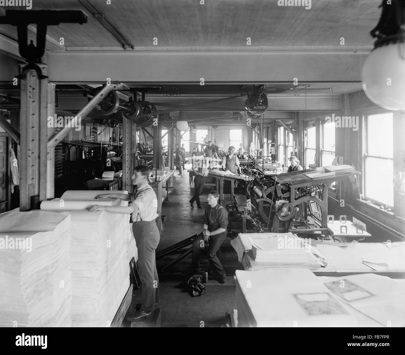 Lavoratori in sala stampa, Richmond & Società Backus Print Shop, Detroit, Michigan, USA, 1902 Foto Stock