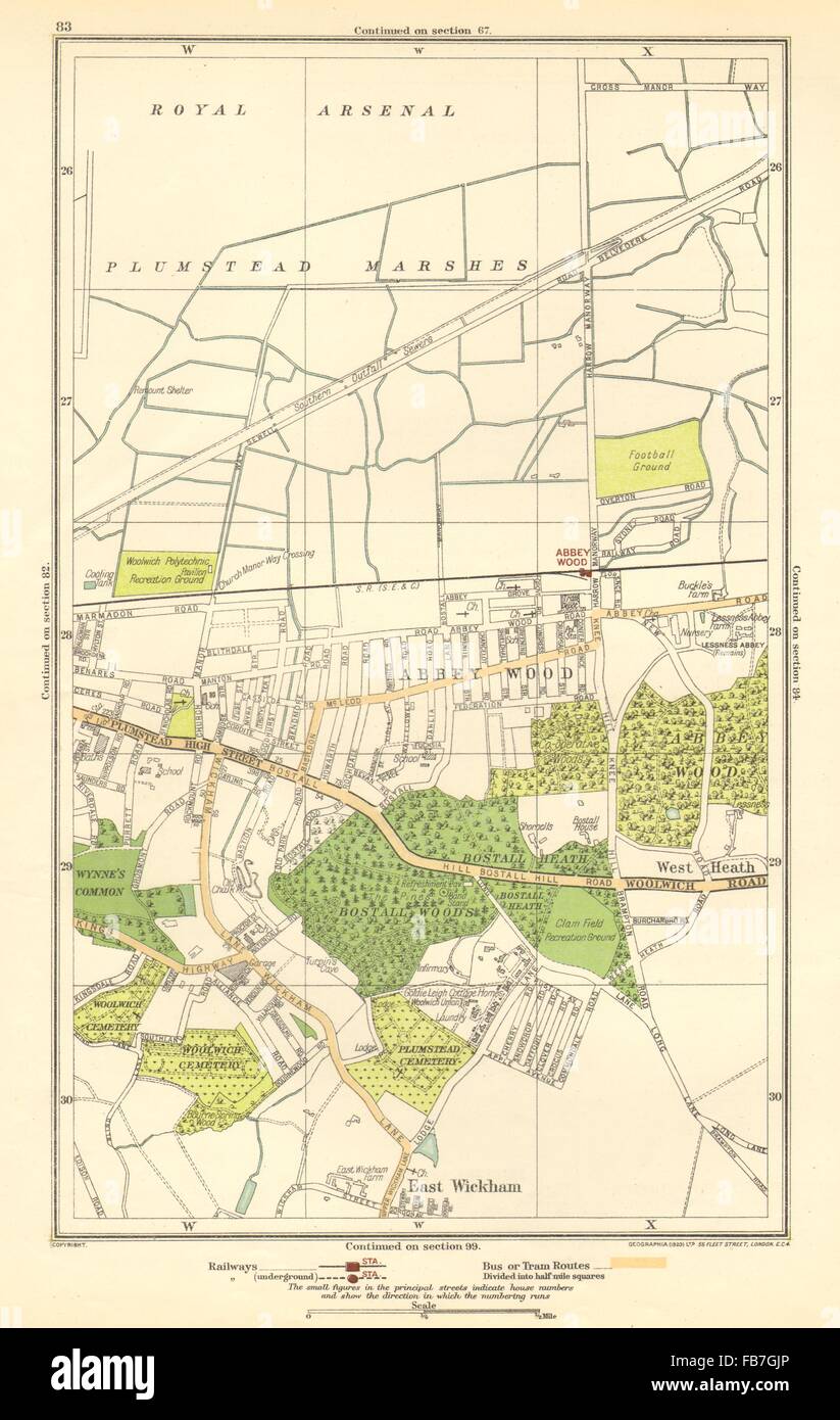 WOOLWICH: Abbey Wood, Plumstead, East Wickham, West Heath, 1923 Vintage map Foto Stock