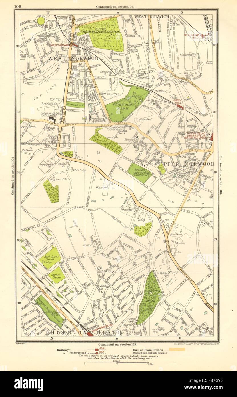 Londra: Upper Norwood, West Dulwich , West Norwood, Sydenham Hill, 1923 Mappa Foto Stock