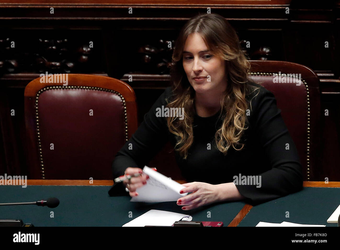 Maria Elena Boschi Roma 11 gennaio 2016. Camera dei deputati. Votazione finale sulle riforme costituzionali. Photo Samantha Zucchi ho Foto Stock
