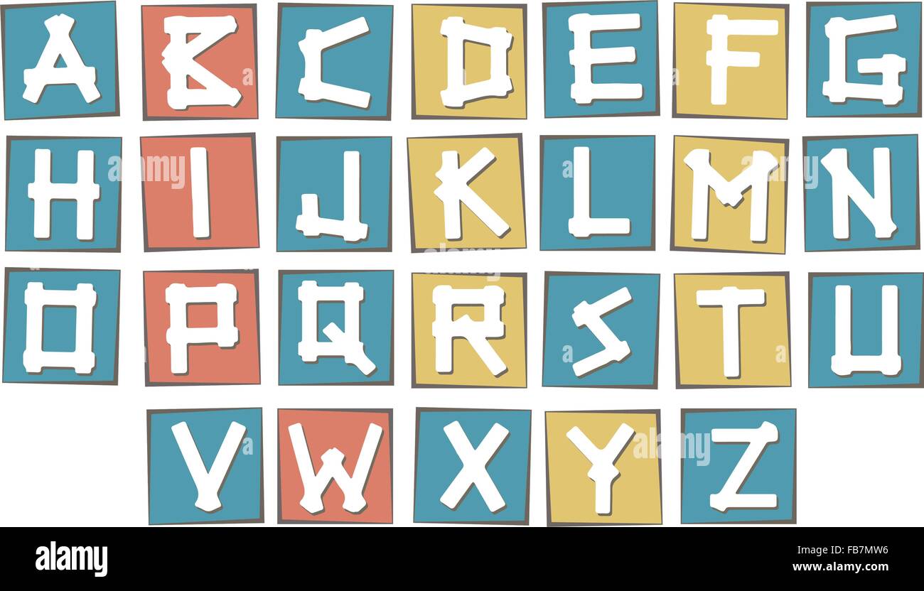Set di colorati alfabeto maiuscole lettere sulla piazza con telaio Illustrazione Vettoriale