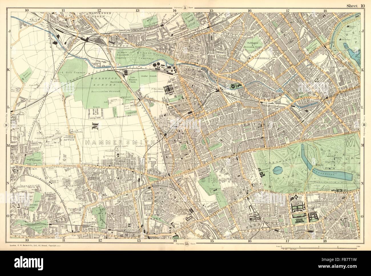 Londra:Notting Hill, Kensington,St Johns Wd,Hammersmith,Bayswater.BACON, 1902 Mappa Foto Stock