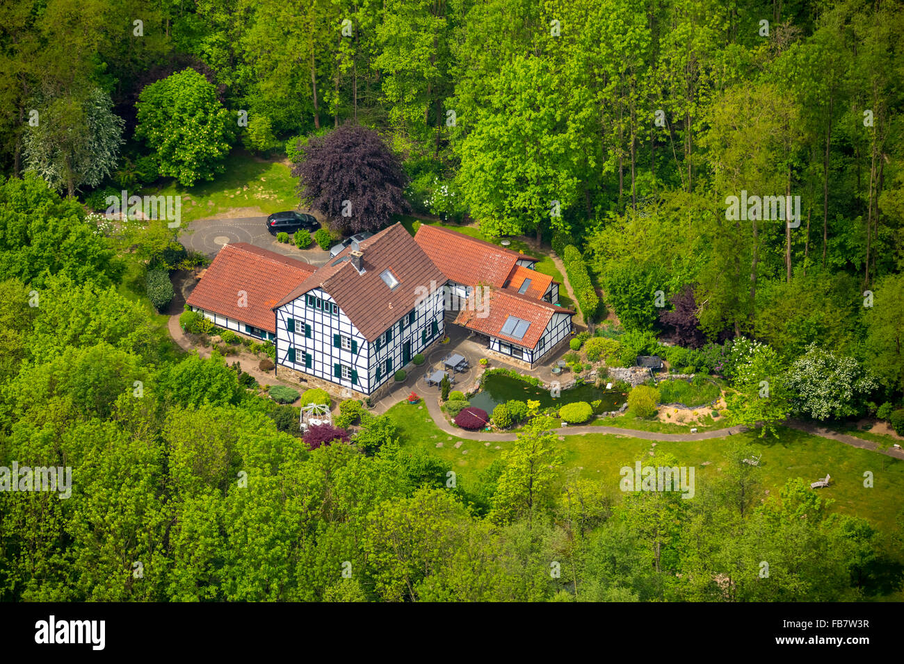 Vista aerea, Bayer Villa, disegni dell'architetto berlinese Heinrich Kayser e Karl von Großheim, l'asse centrale Foto Stock
