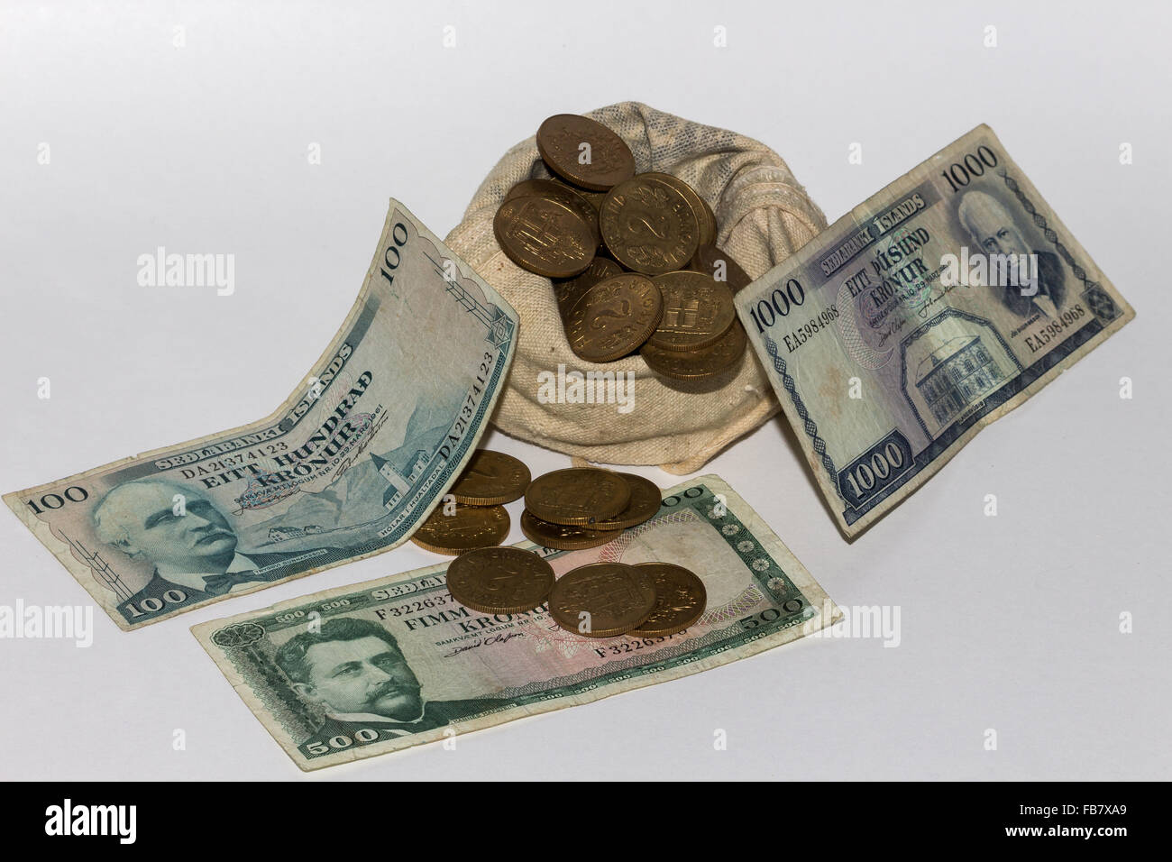 Il vecchio denaro dall'Islanda Foto Stock