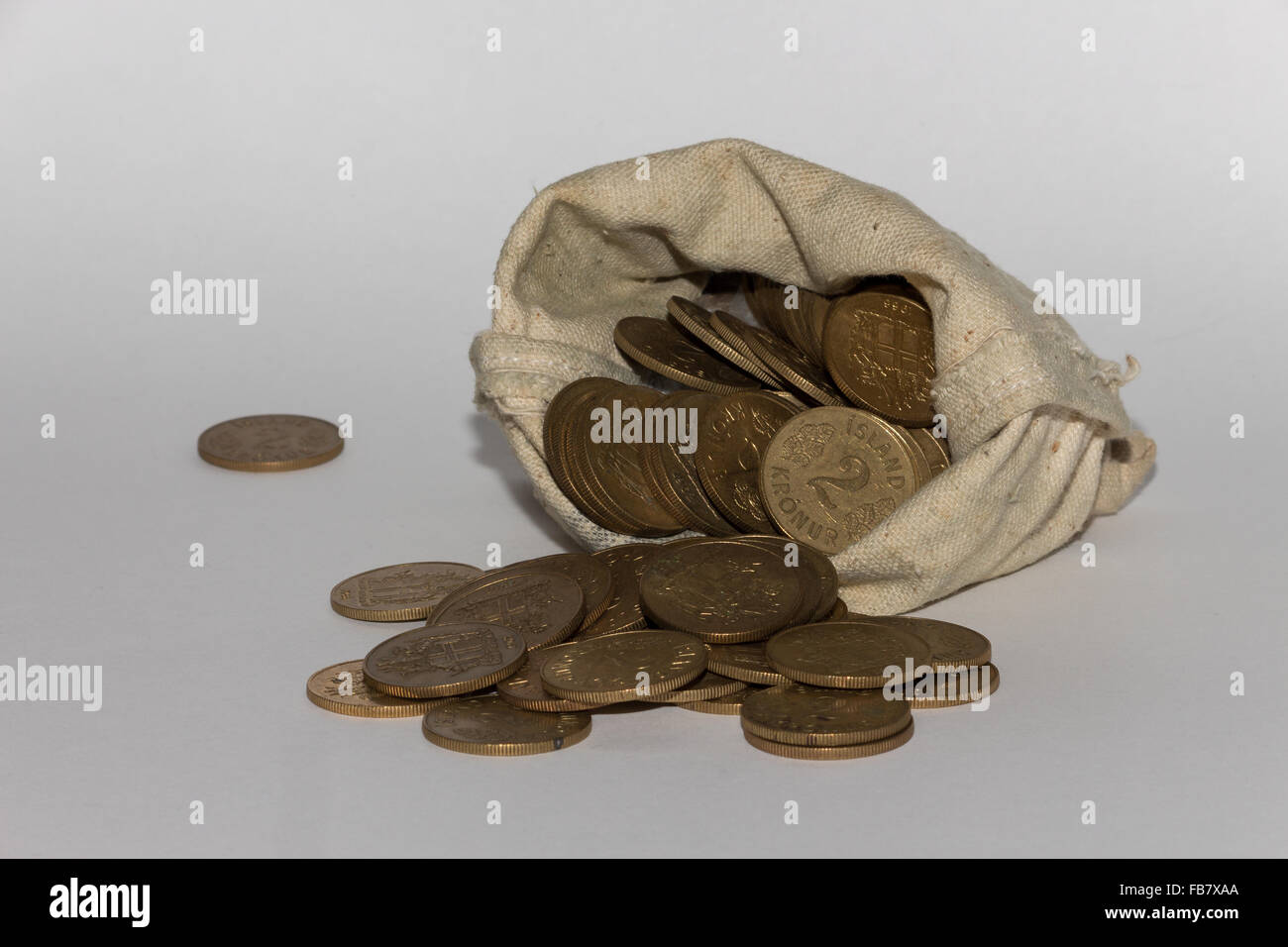 Islanda monete in un sacchetto Foto Stock