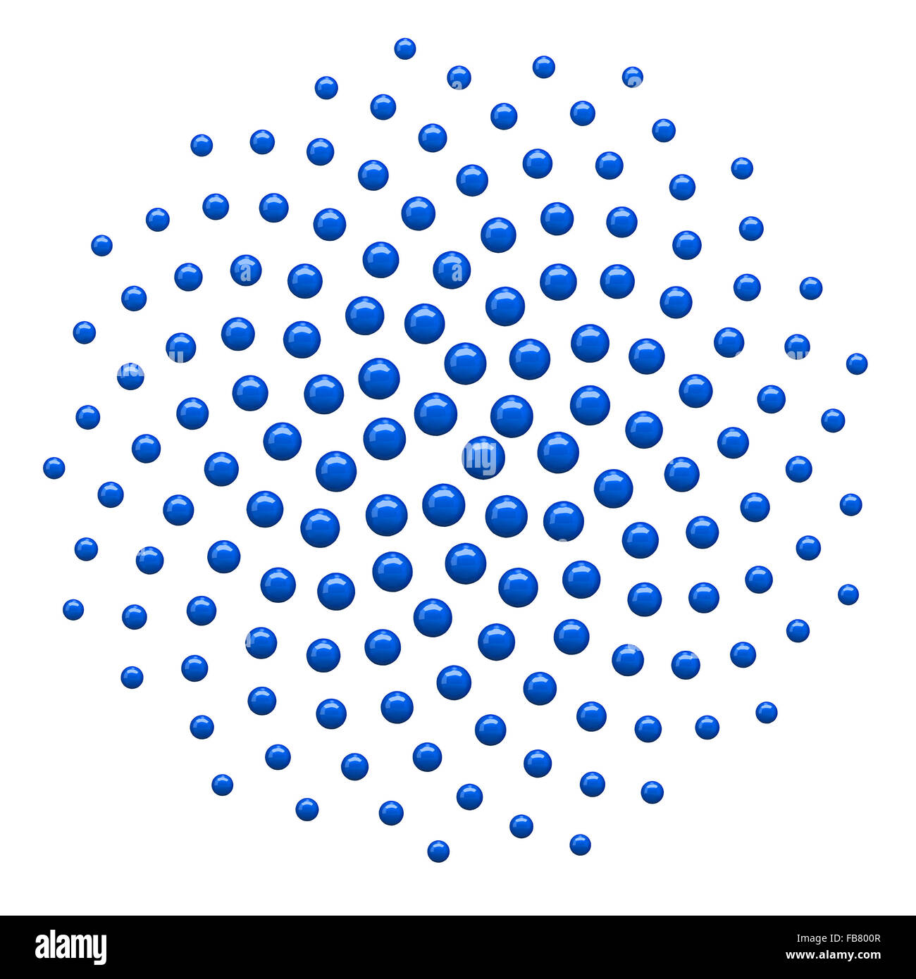 Royalty free clipart illustrazione di un blu 3d a spirale matematica di fibonacci dot pattern, su uno sfondo bianco. Foto Stock