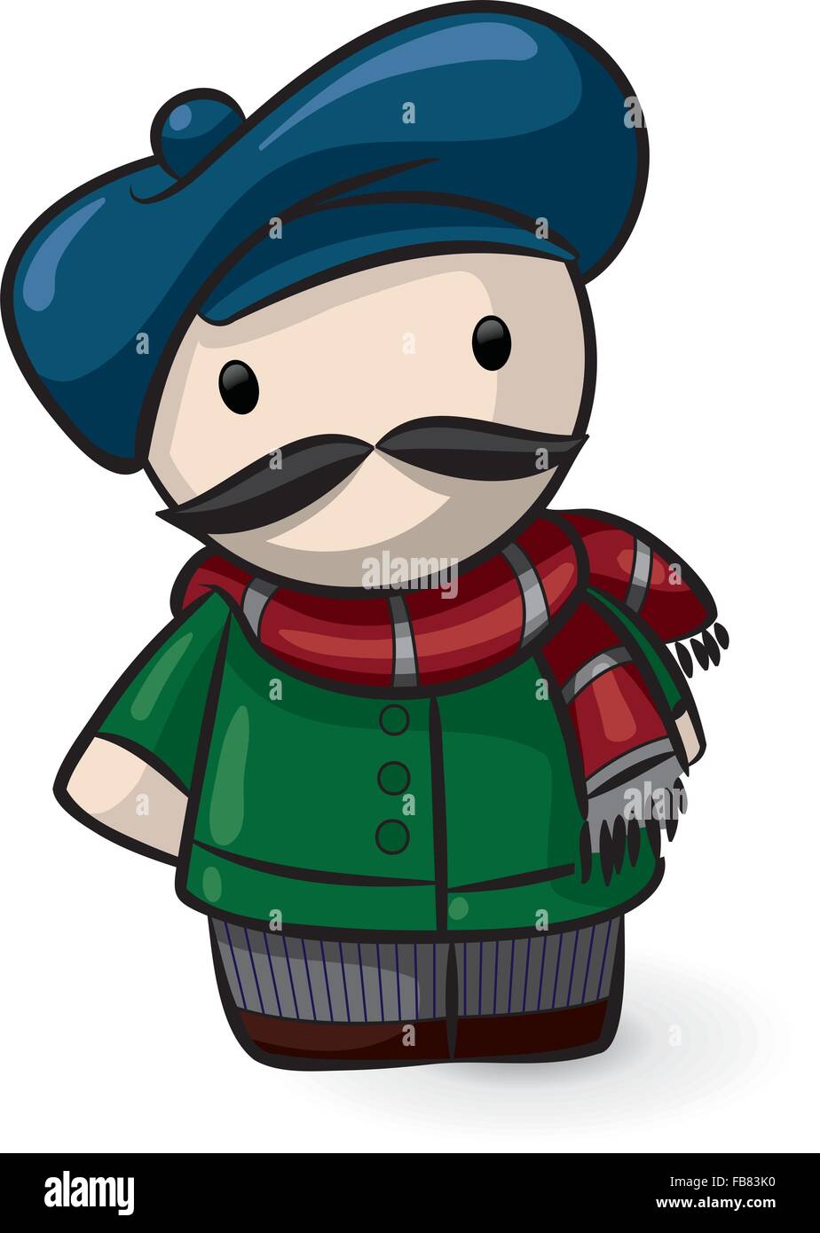 Un uomo francese con un burret e sciarpa guardando al pubblico. Buona immagine avatar. Illustrazione Vettoriale