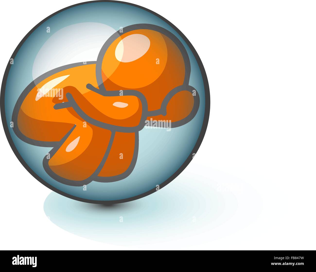 Un arancio uomo intrappolato in una bolla come un simbolo di stress, fatica e isolamento. Illustrazione Vettoriale
