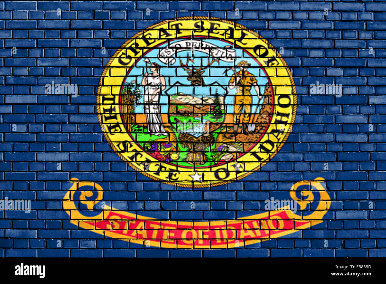 Bandiera di Idaho dipinta su un muro di mattoni Foto Stock