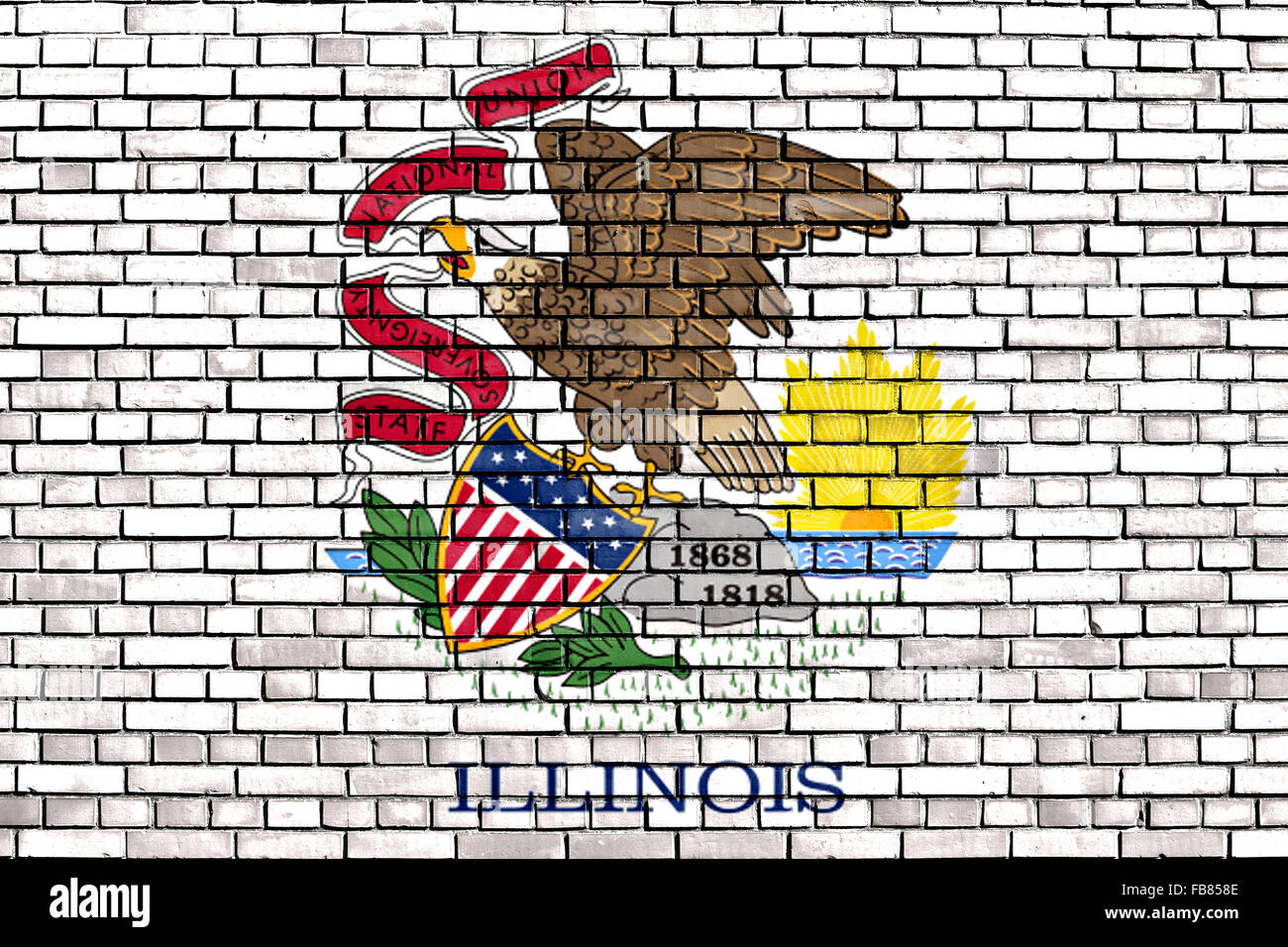 Bandiera dell'Illinois dipinta su un muro di mattoni Foto Stock