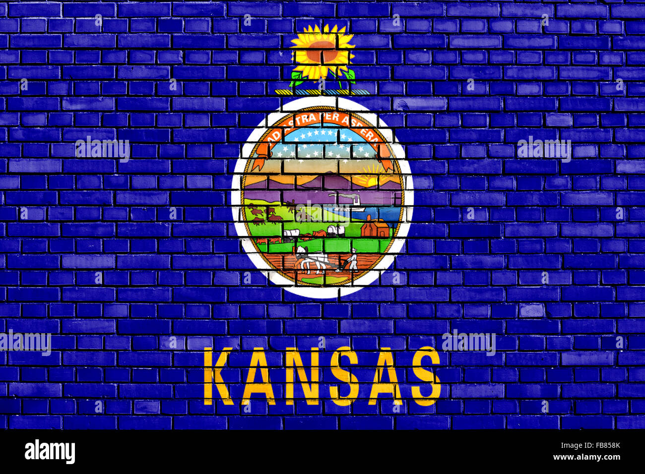 Bandiera del Kansas dipinta su un muro di mattoni Foto Stock