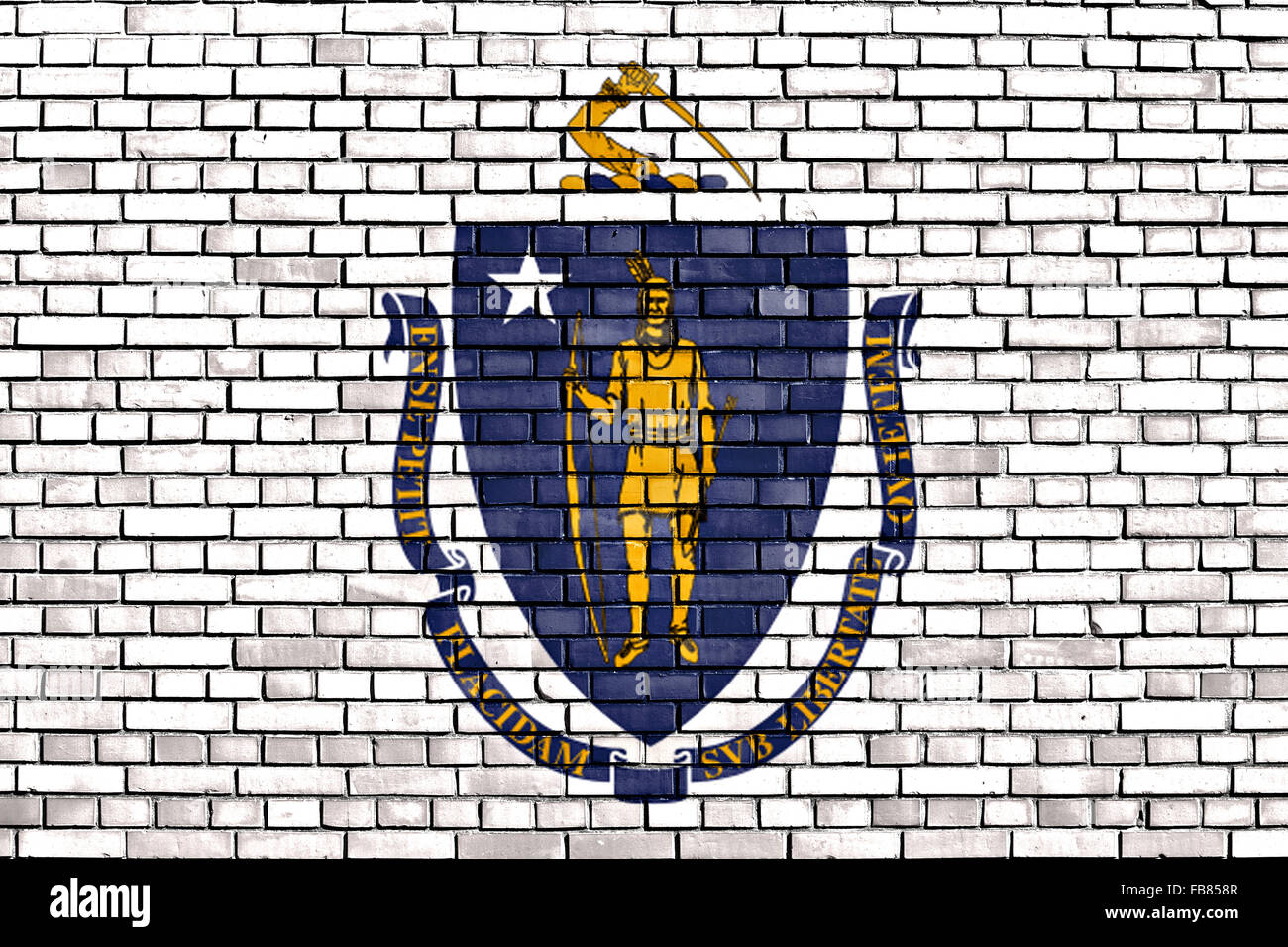 Bandiera del Massachusetts dipinta su un muro di mattoni Foto Stock