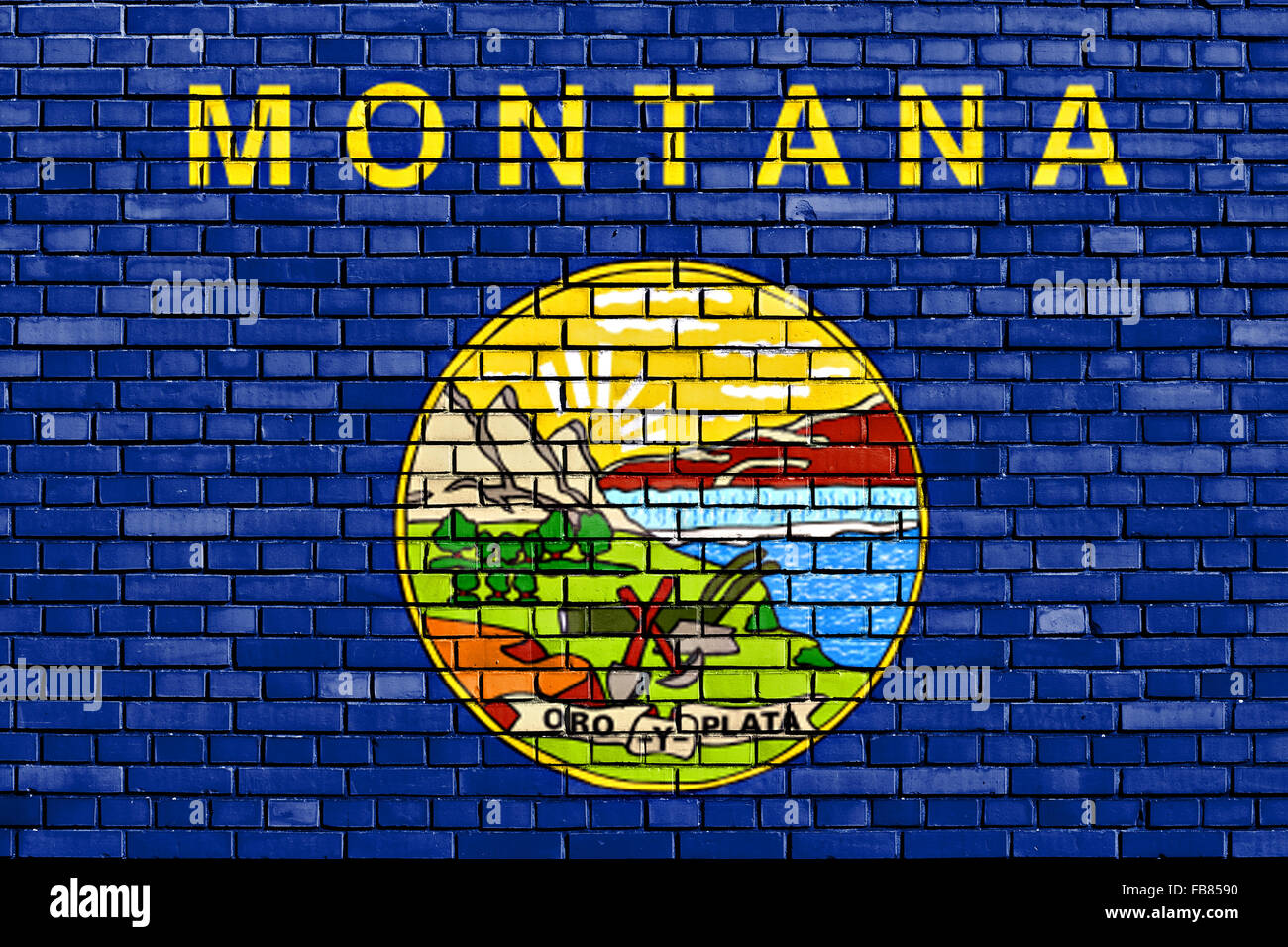 Bandiera del Montana dipinta su un muro di mattoni Foto Stock