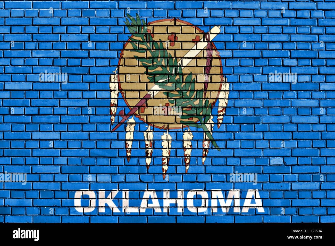 Bandiera di Oklahoma dipinta su un muro di mattoni Foto Stock