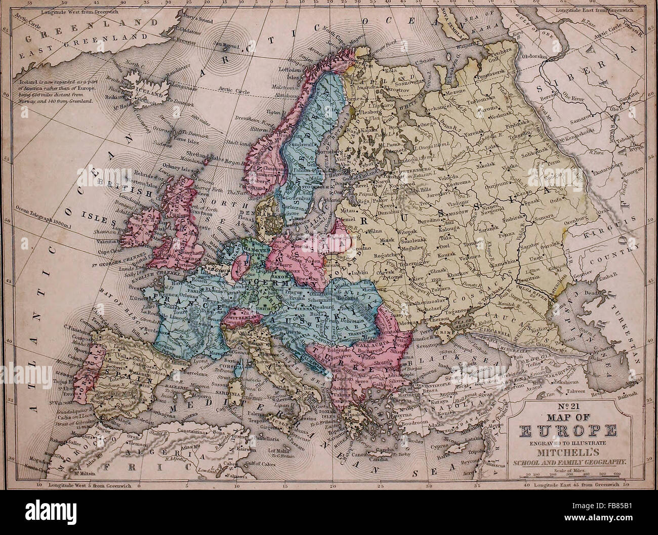 Mappa di Europa, circa 1861 Foto Stock