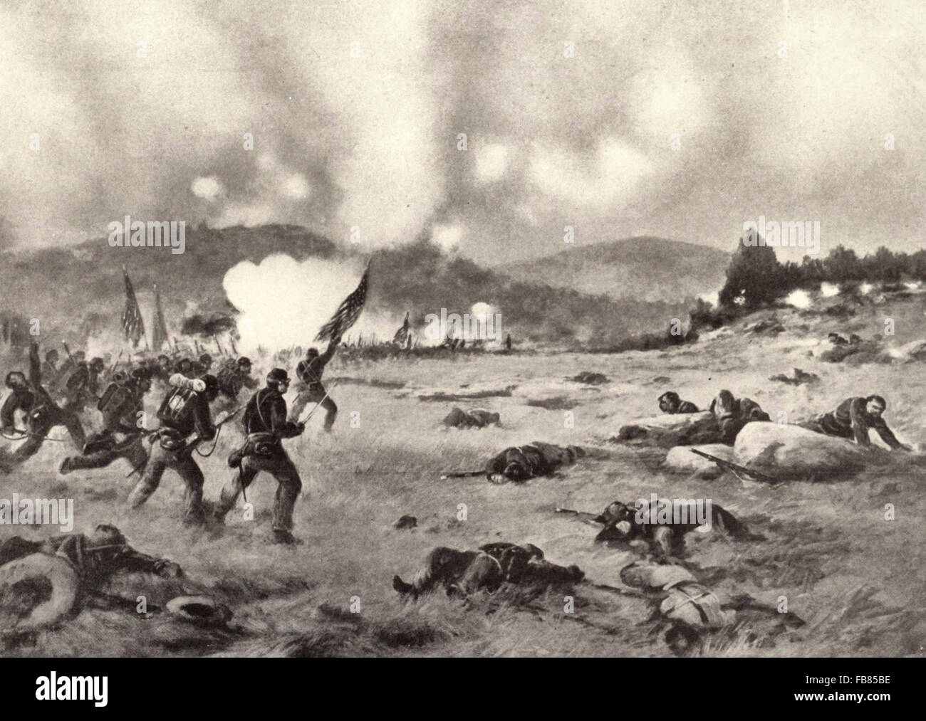 Carica della Pennsylvania si riserva, secondo giorno di battaglia di Gettysburg, USA La guerra civile Foto Stock