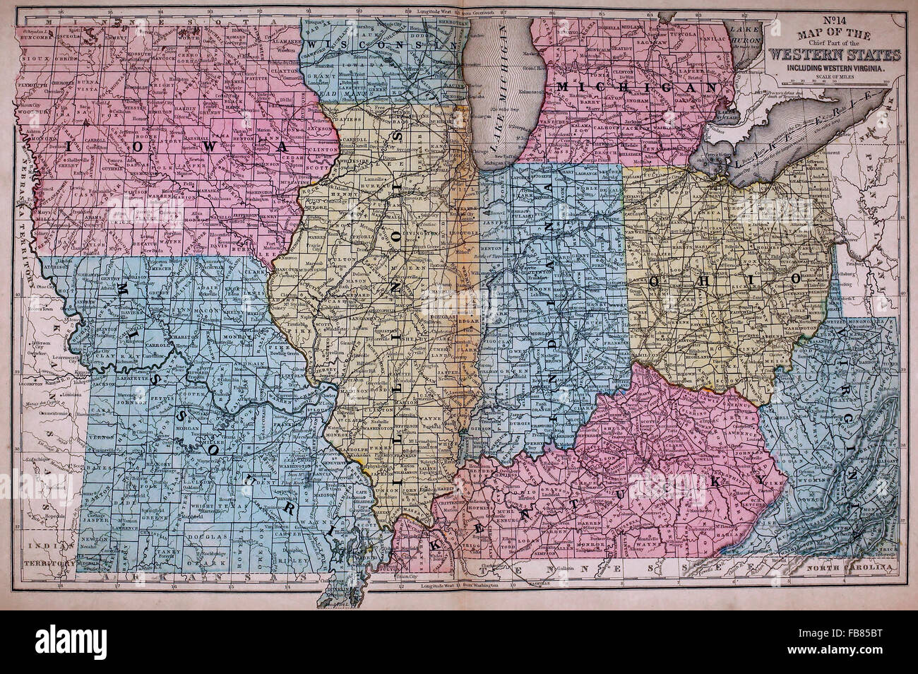 Mappa degli Stati occidentali - Stati Uniti d'America, circa 1861 Foto Stock