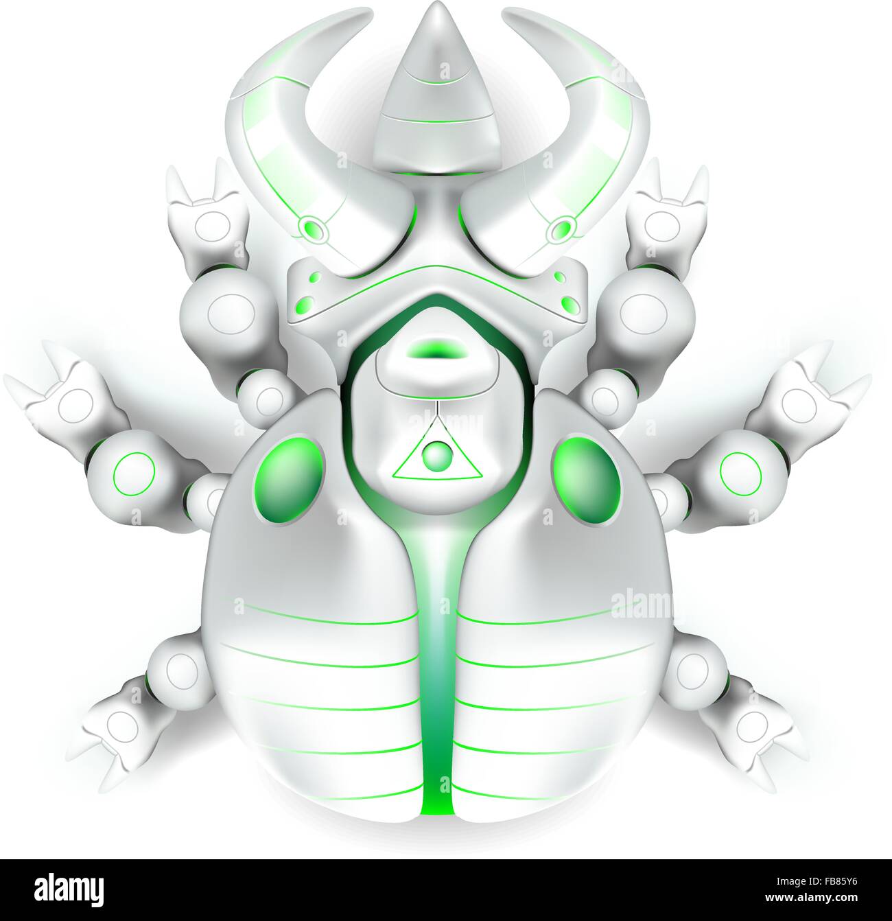 Una illustrazione vettoriale di uno scarabeo rinoceronte robot creato per assomigliare ad un prodotto moderno o giocattolo. Illustrazione Vettoriale