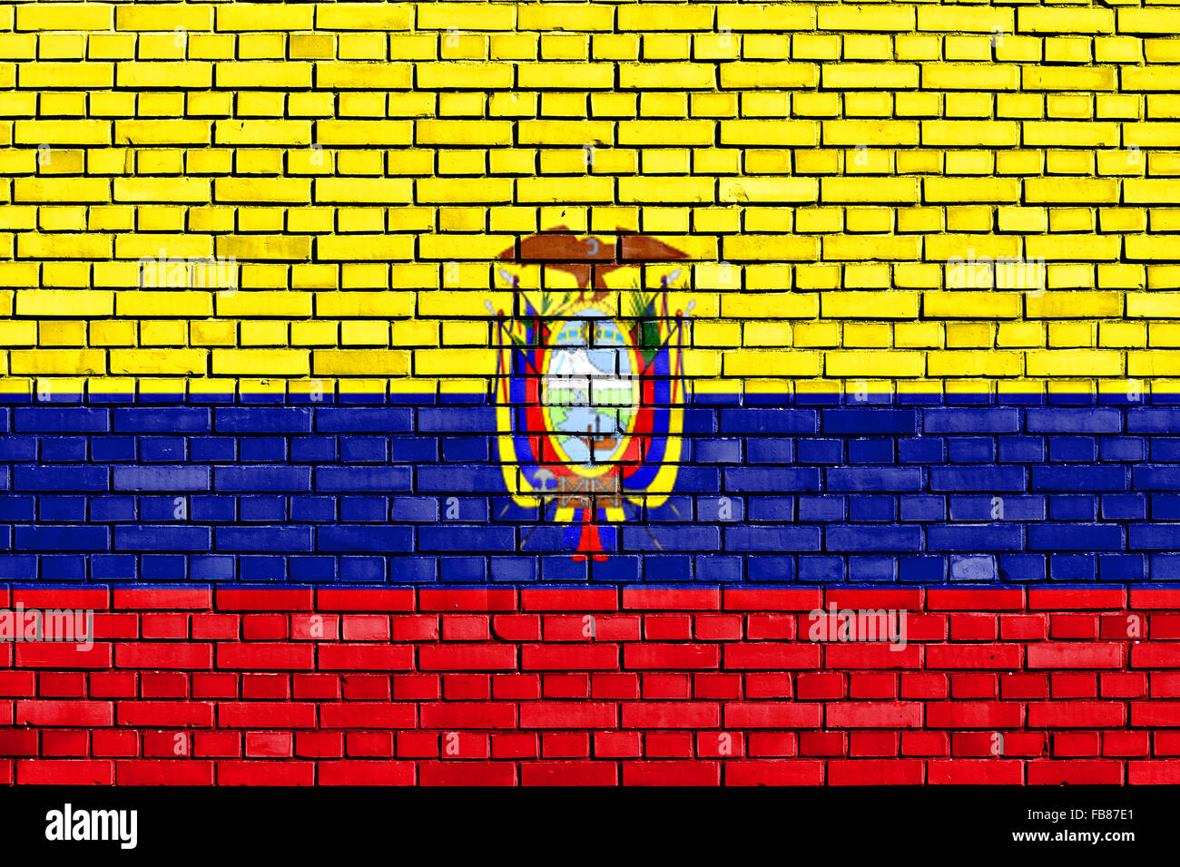 Bandiera dell'Ecuador dipinta su un muro di mattoni Foto Stock