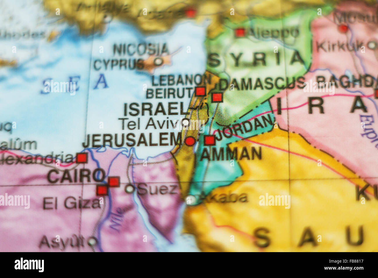 Bellissima foto di una mappa di Israele e la capitale Gerusalemme . Foto Stock