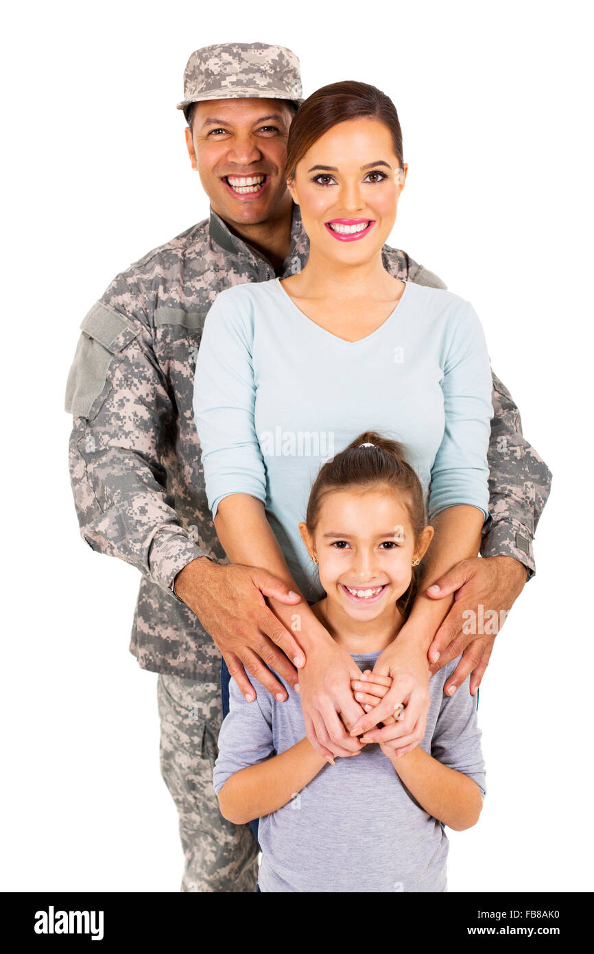 Ritratto di famiglia militare isolato su bianco Foto Stock