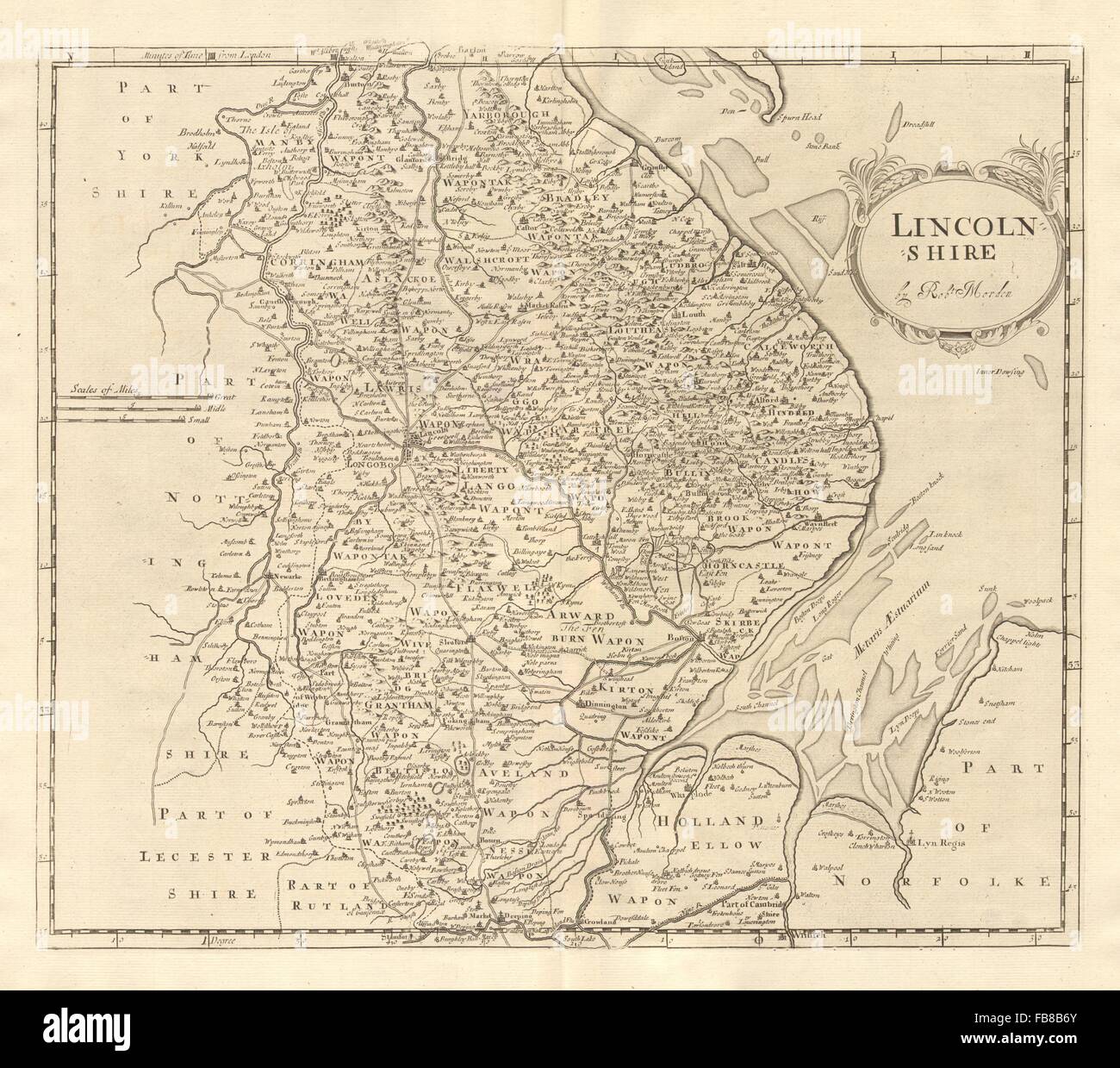 Lincolnshire: "LINCOLN SHIRE' DI ROBERT MORDEN da Camden il Britannia, 1772 Mappa Foto Stock