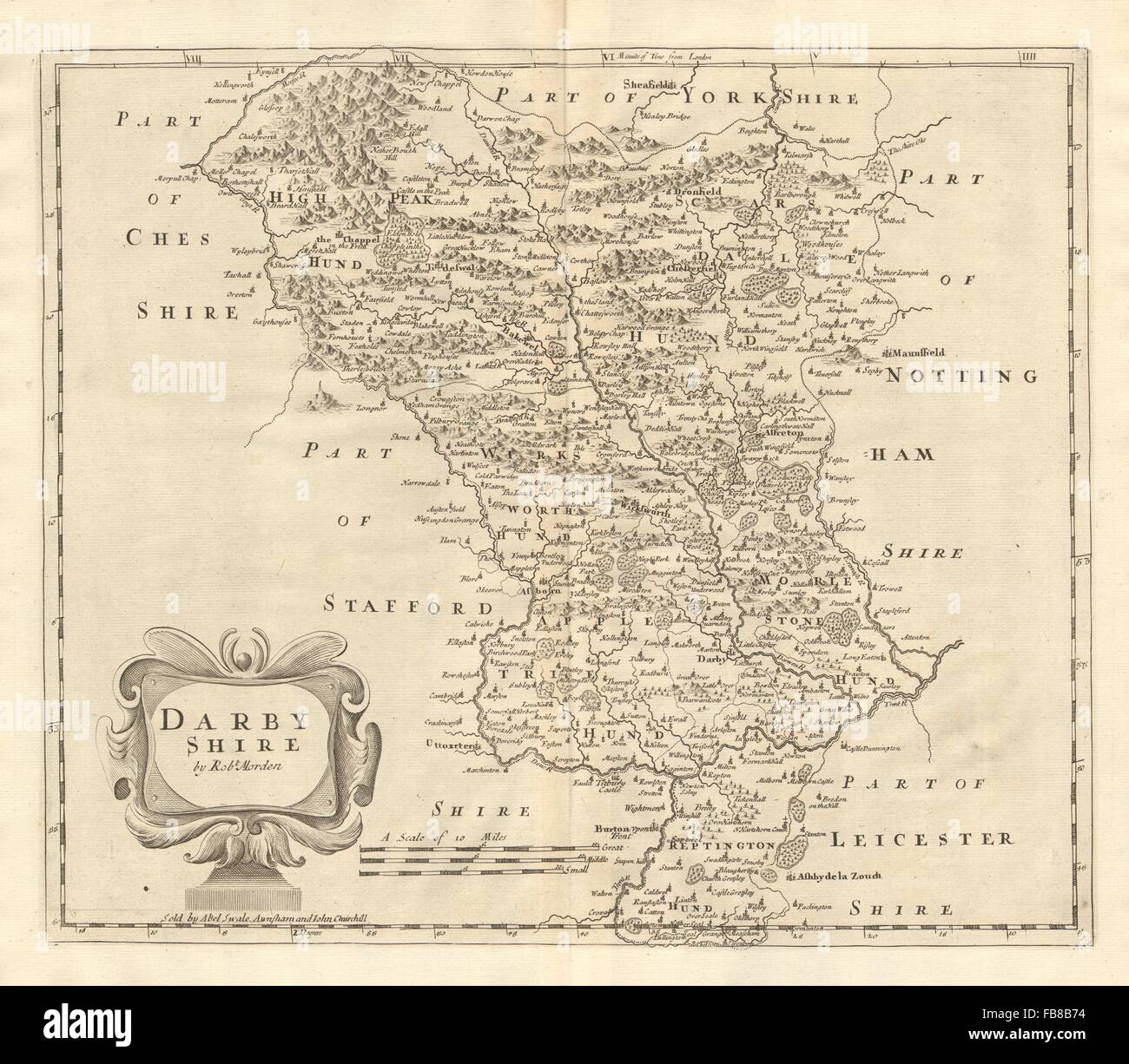 Derbyshire: 'DARBY SHIRE' DI ROBERT MORDEN. Mostra il Peak District, 1772 mappa vecchia Foto Stock