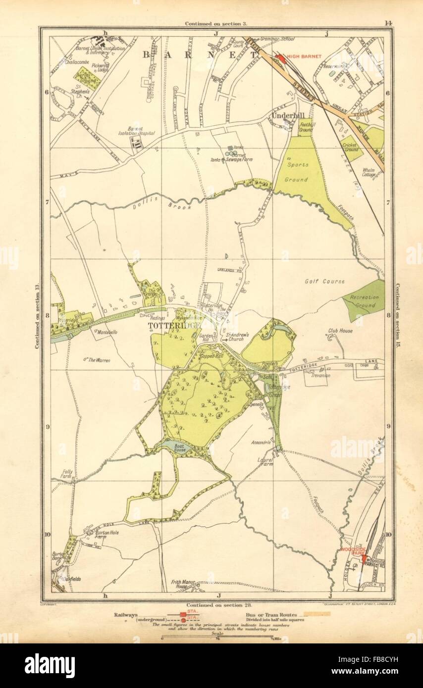 HIGH BARNET/Chipping Barnet: Totteridge, Woodside Park, Underhill, 1928 Mappa Foto Stock