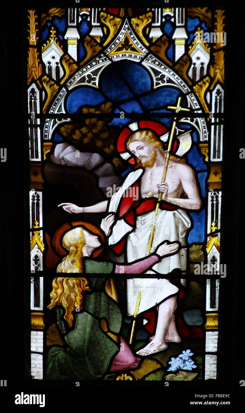 Finestra Est del 1869 di Lavers, Berraud e Westlake, raffigurante Maria Maddalena presso la tomba di Gesù Chiesa di San Pietro, Deene, Northamptonshire, Inghilterra Foto Stock Finestra Est del 1869 di Lavers, Berraud e Westlake, raffigurante Maria Maddalena presso la tomba di Gesù Chiesa di San Pietro, Deene, Northamptonshire, Inghilterra Foto Stock