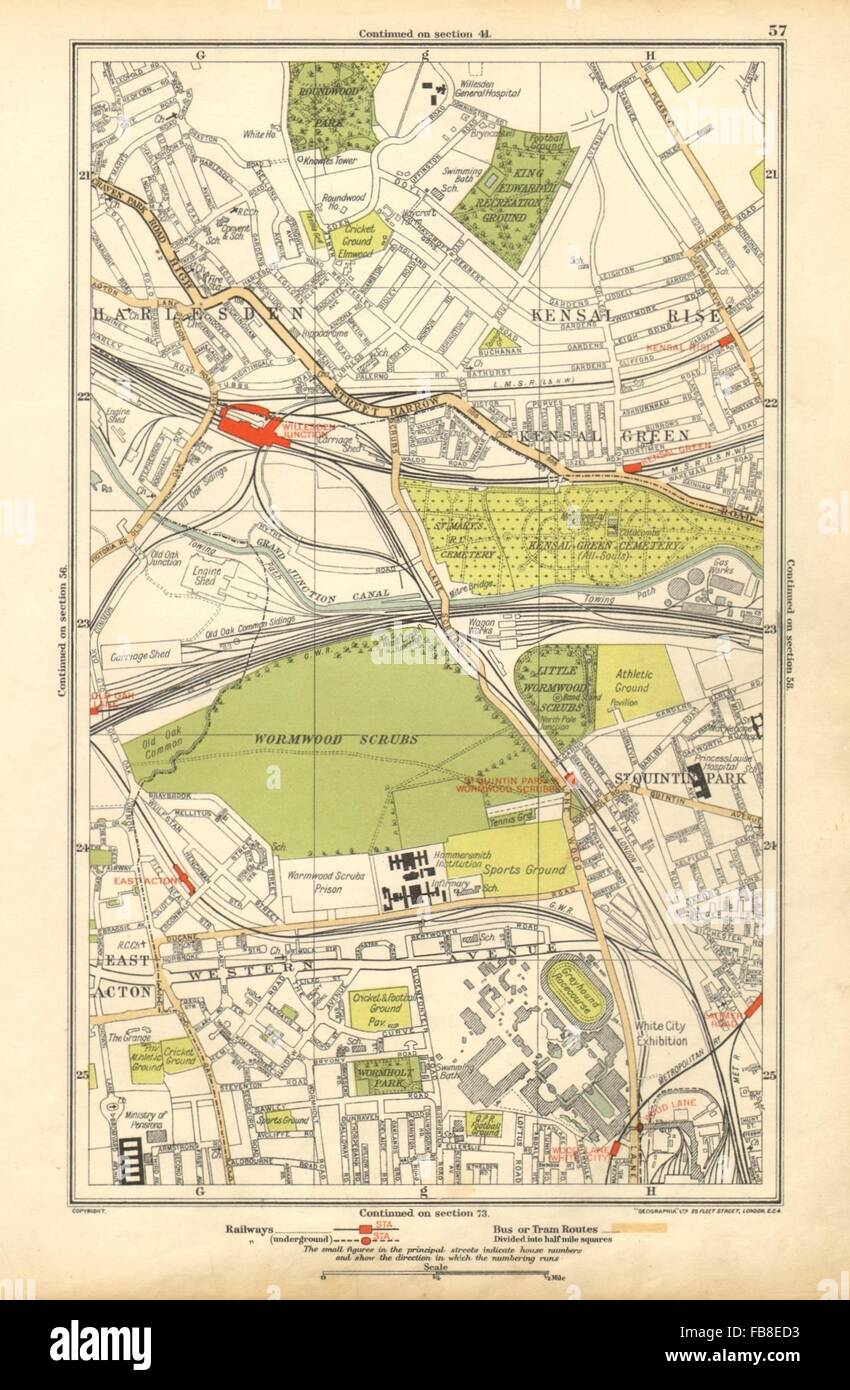 KENSAL: verde/aumento; Acton,Harlesden,Shepherd's Bush,Brondesbury Park, 1928 Mappa Foto Stock