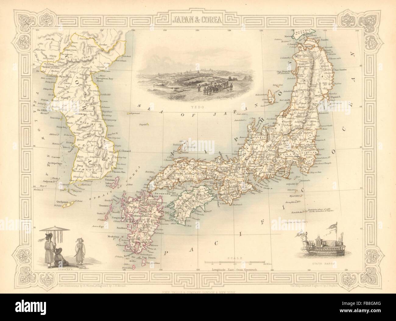 " Giappone e Corea': Yedo (Tokyo) re-ki-Tao (Seoul). Corea.TALLIS/RAPKIN, 1851 Mappa Foto Stock