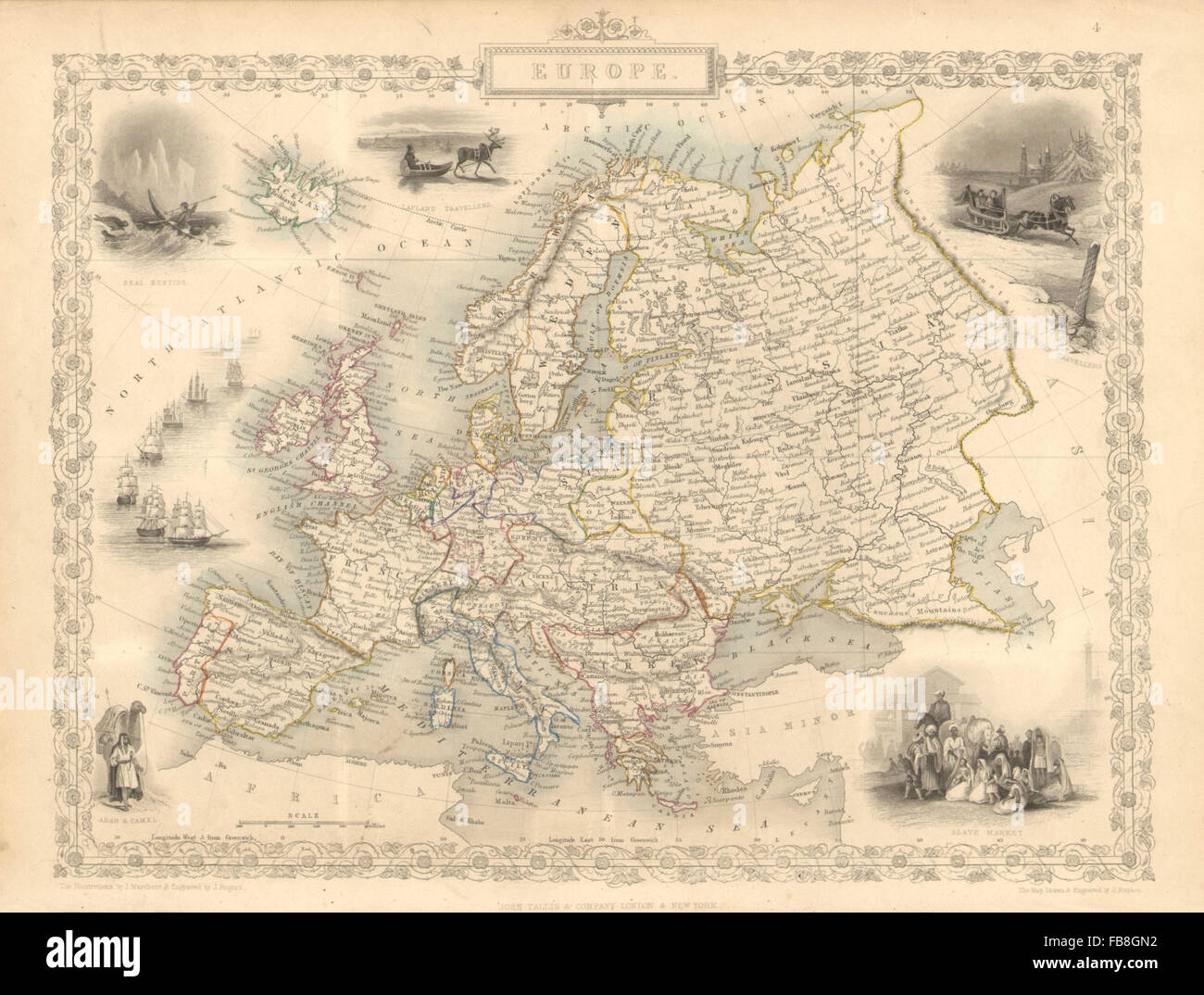 Europa: Impero Austriaco la Prussia Polonia. Mercato Slave PIC.TALLIS/RAPKIN, 1851 Mappa Foto Stock
