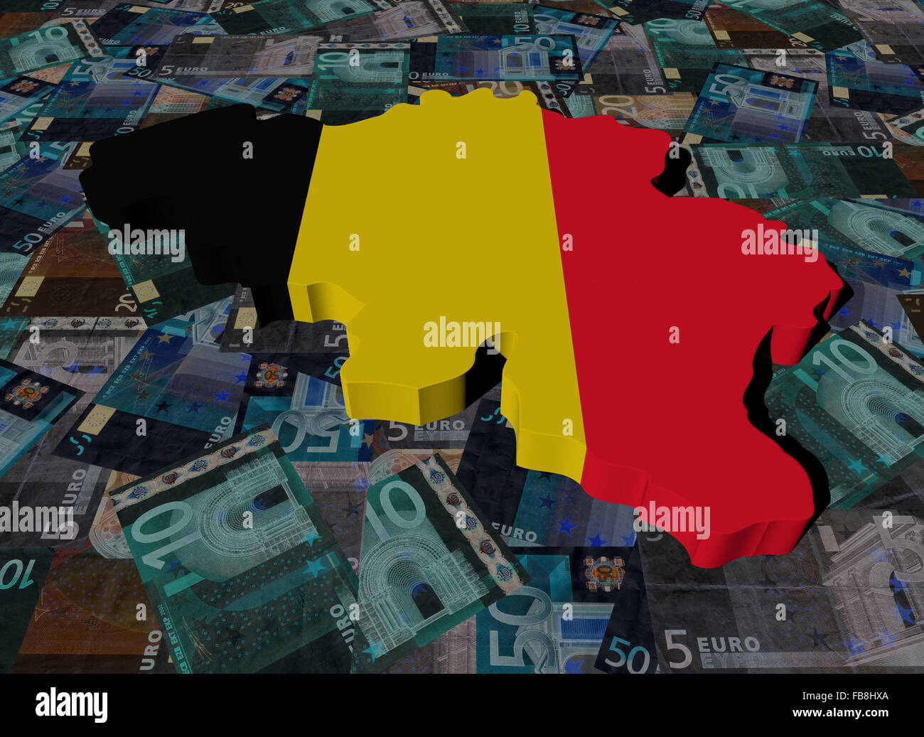 Belgio Mappa bandiera su Euro illustrazione Foto Stock