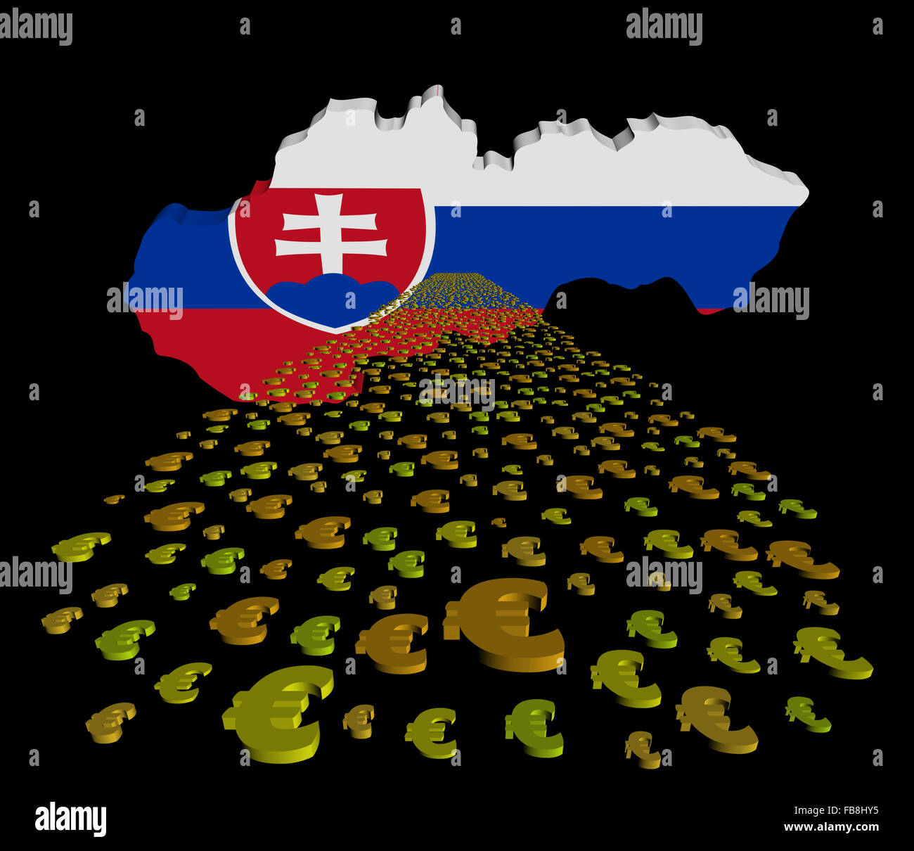 Mappa della Slovacchia bandiera con euro illustrazione in primo piano Foto Stock