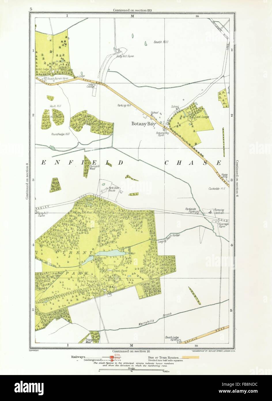 ENFIELD CHASE. Botany Bay, Trent Park, Southgate, East Barnet, 1933 mappa vecchia Foto Stock