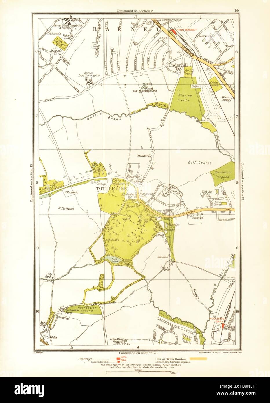 HIGH BARNET/Chipping Barnet. Totteridge, Woodside Park, Underhill, 1933 Mappa Foto Stock