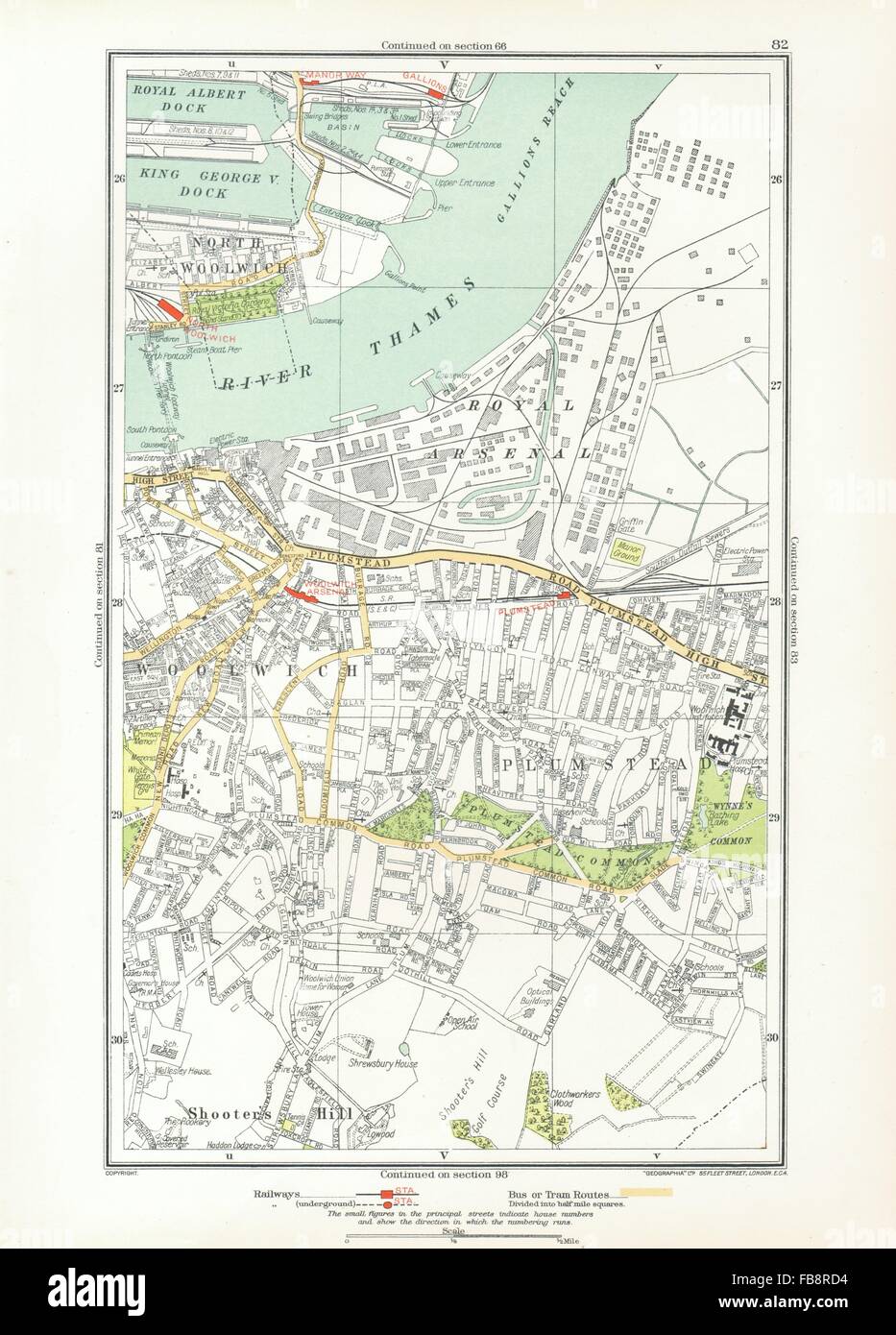 Londra. North Woolwich,Plumstead,Gallions,Manor modo,Woolwich Arsenal, 1933 Mappa Foto Stock