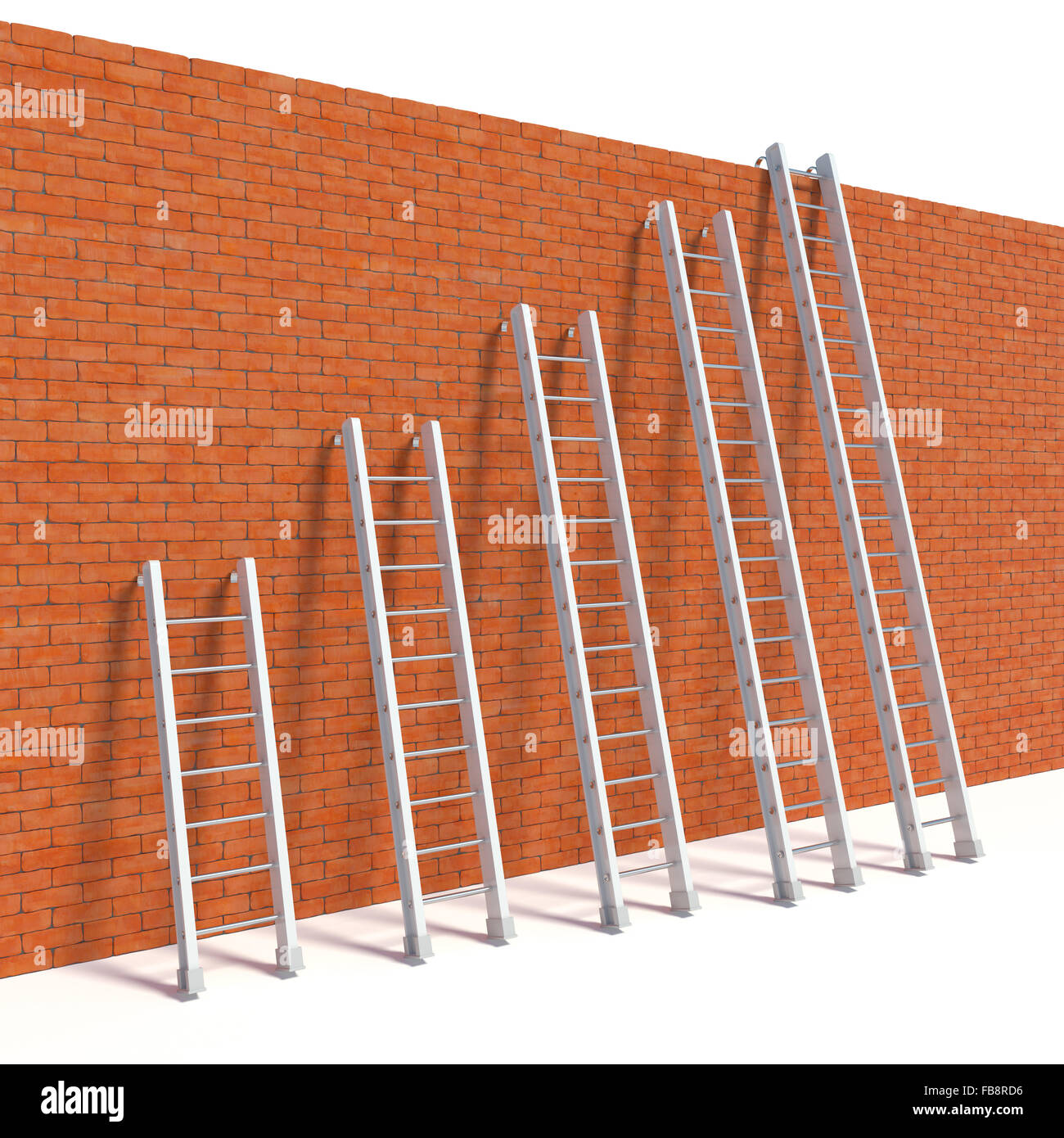 3D rendering di scale sul muro in mattoni, concetto di fuga Foto Stock