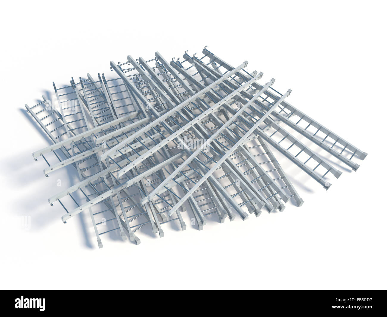 3D rendering di mentire metallo bianco heap della scaletta, isolato su sfondo bianco Foto Stock