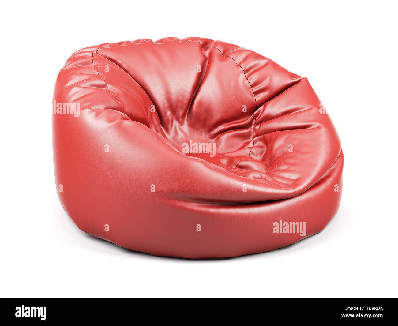 3d renderion di colore rosso in pelle morbida beanbag isolati su sfondo bianco Foto Stock