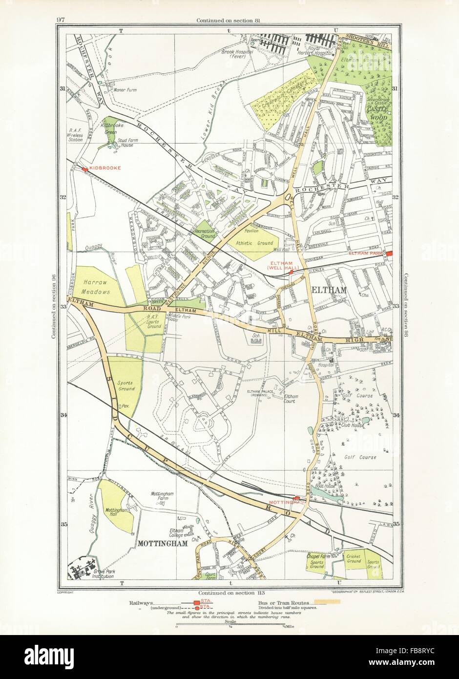 ELTHAM. Deal, Kidbrooke, sparatutto's Hill, Eltham Park, avvisatore acustico Park, 1933 Mappa Foto Stock