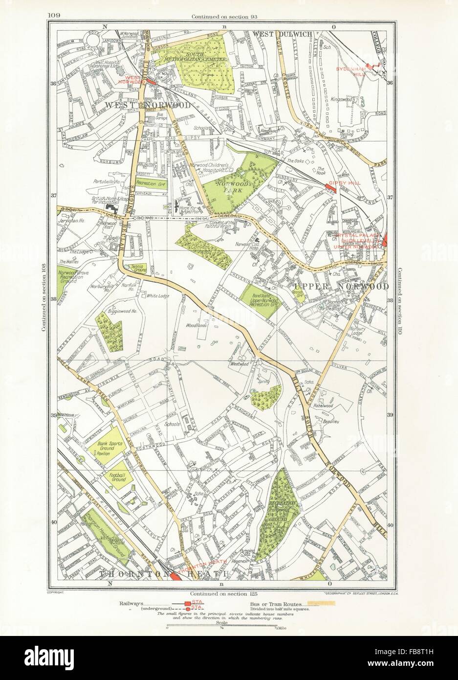 Londra. Upper Norwood, West Dulwich , West Norwood, Sydenham Hill, 1933 Mappa Foto Stock