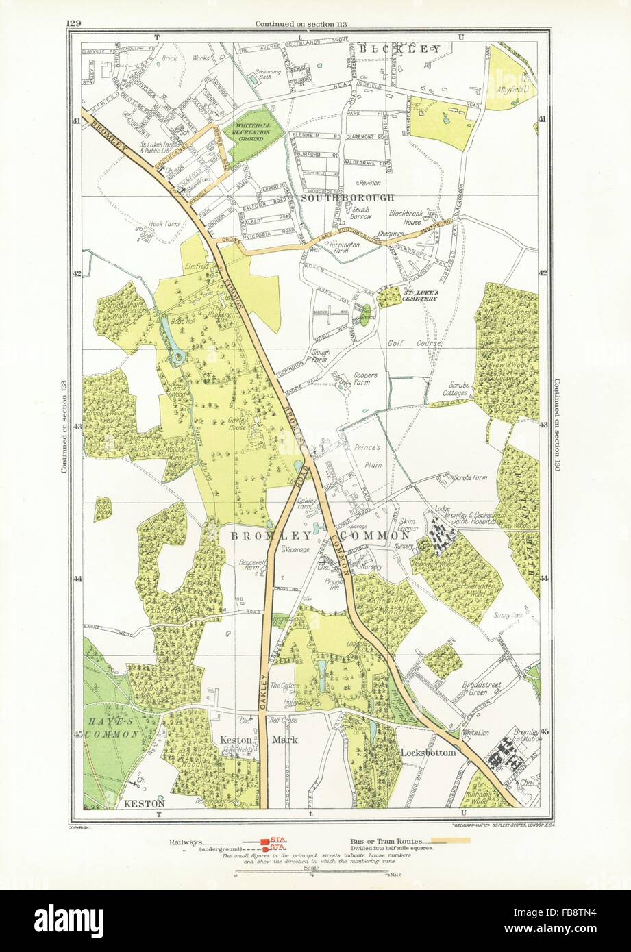 BROMLEY comune. Keston, Keston Mark, Locksbottom,Southborough,Bromley, 1933 Mappa Foto Stock