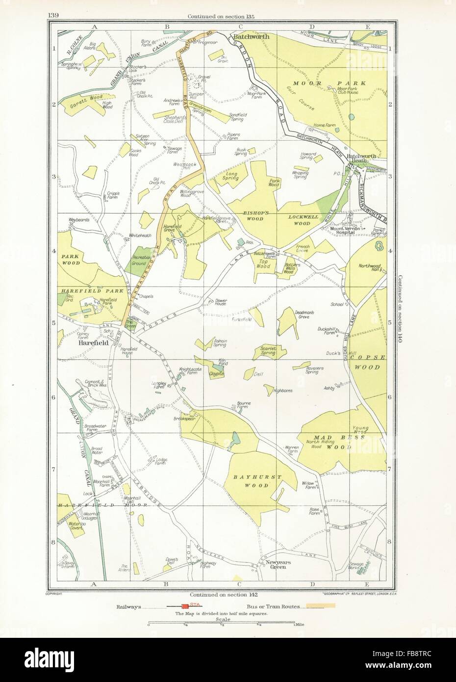 HAREFIELD. Batchworth Heath, northwood, Ruislip (Middlesex), 1933 Vintage map Foto Stock