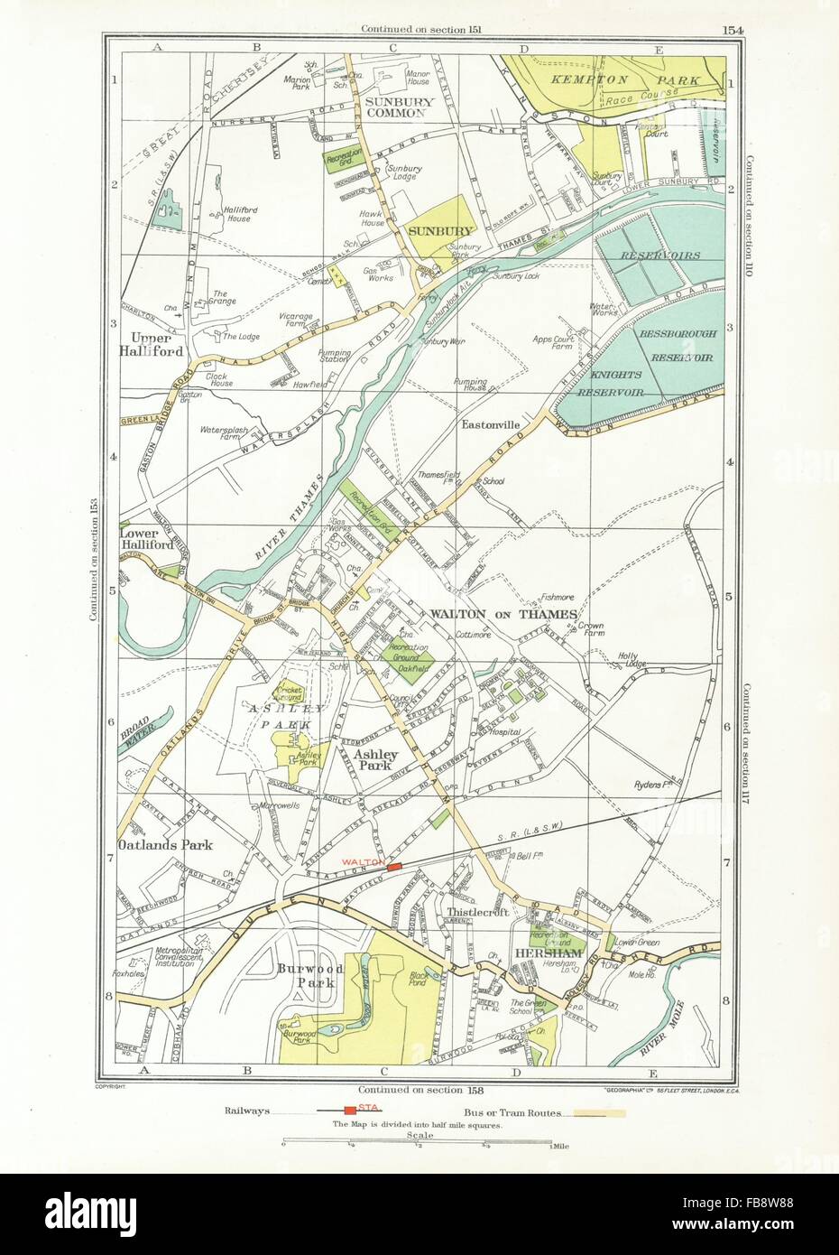 WALTON on Thames. Sunbury, Hersham, Superiore Halliford, Burwood Park, 1933 Mappa Foto Stock